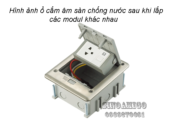 Ổ cắm âm sàn chống nước chính hãng SINO amigo SOB-2SFC cao cấp IP66