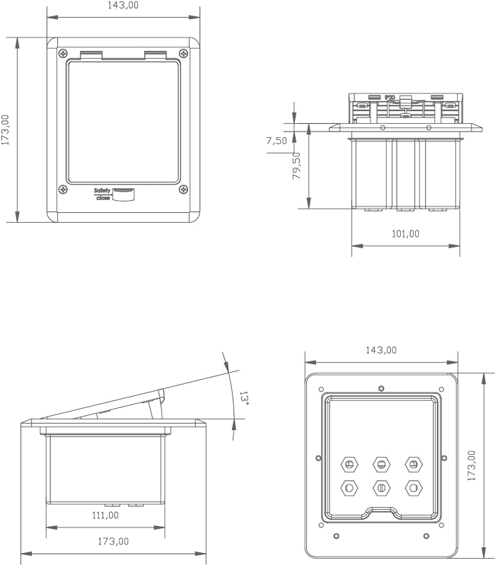 Ổ cắm âm sàn chống nước chính hãng SINO amigo SOB-2SFC cao cấp IP66