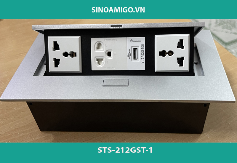 Bộ ổ cắm âm bàn điện nắp lật Sinoamigo mầu bạc modul rời STS_210-GST-1