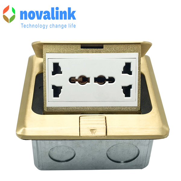 Bộ ổ cắm âm sàn điện bằng đồng chính hãng Novalink NV-FS3SB lắp 3 modul tùy chọn