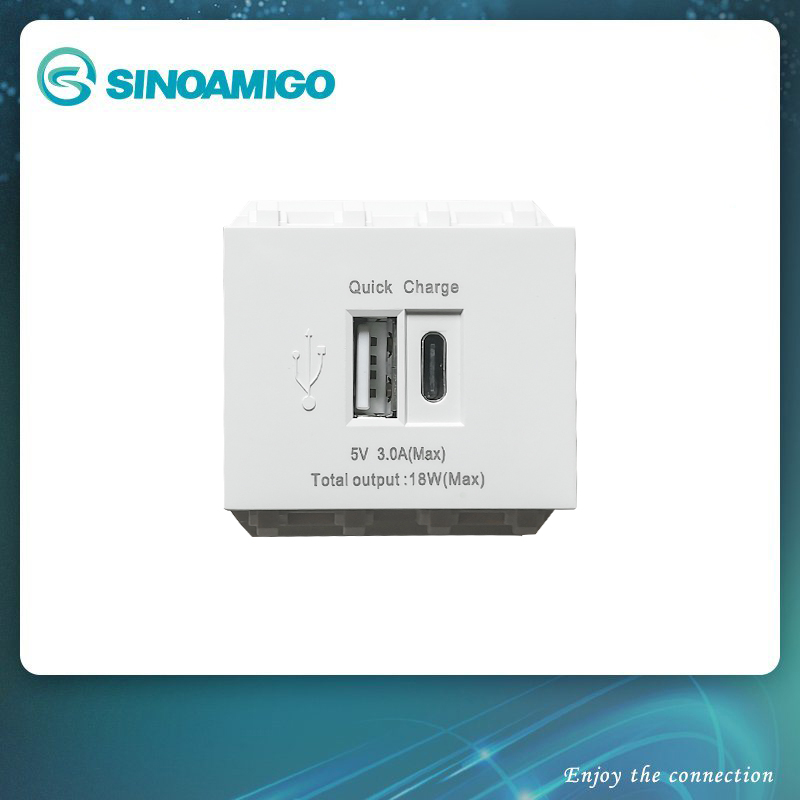 Ổ cắm bộ âm tường sạc USB+ Type C cao cấp Sino Amigo mã P21-QC1 cao cấp