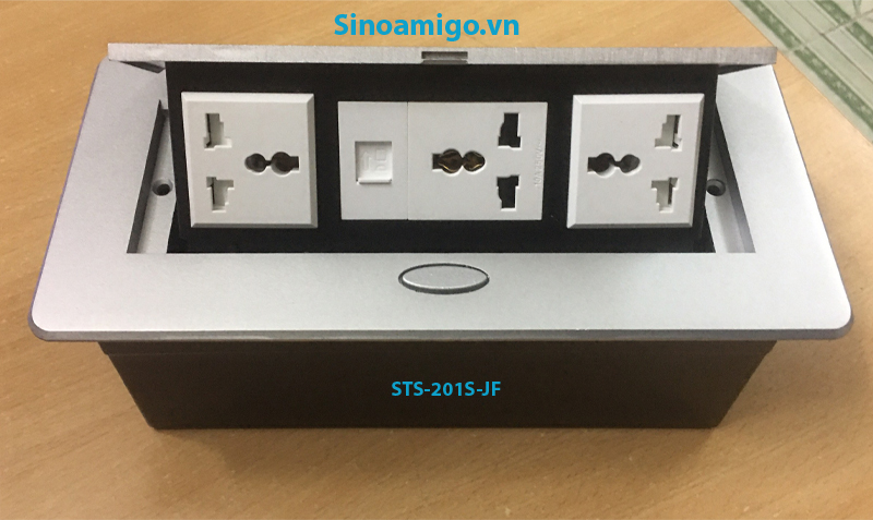 Ổ cắm điện âm bàn SinoẠmigo STS-201F-JS chất liệu nhôm, mầu bạc