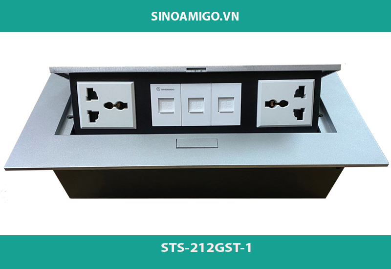 Bộ ổ cắm âm bàn điện nắp lật Sinoamigo mầu bạc modul rời STS_210-GST-1