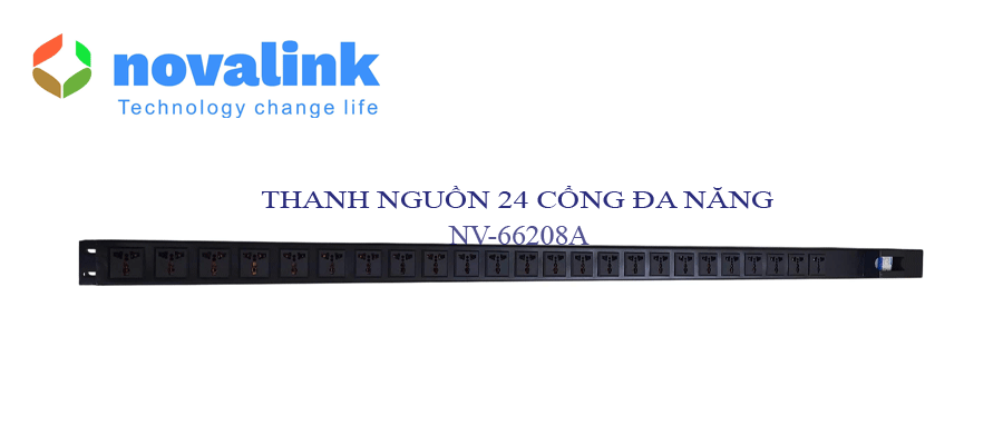 thanh nguồn PDU 24 cổng đa năng hãng Novalink NV-66208A lắp tủ Rack cao cấp , nguồn điện 32A