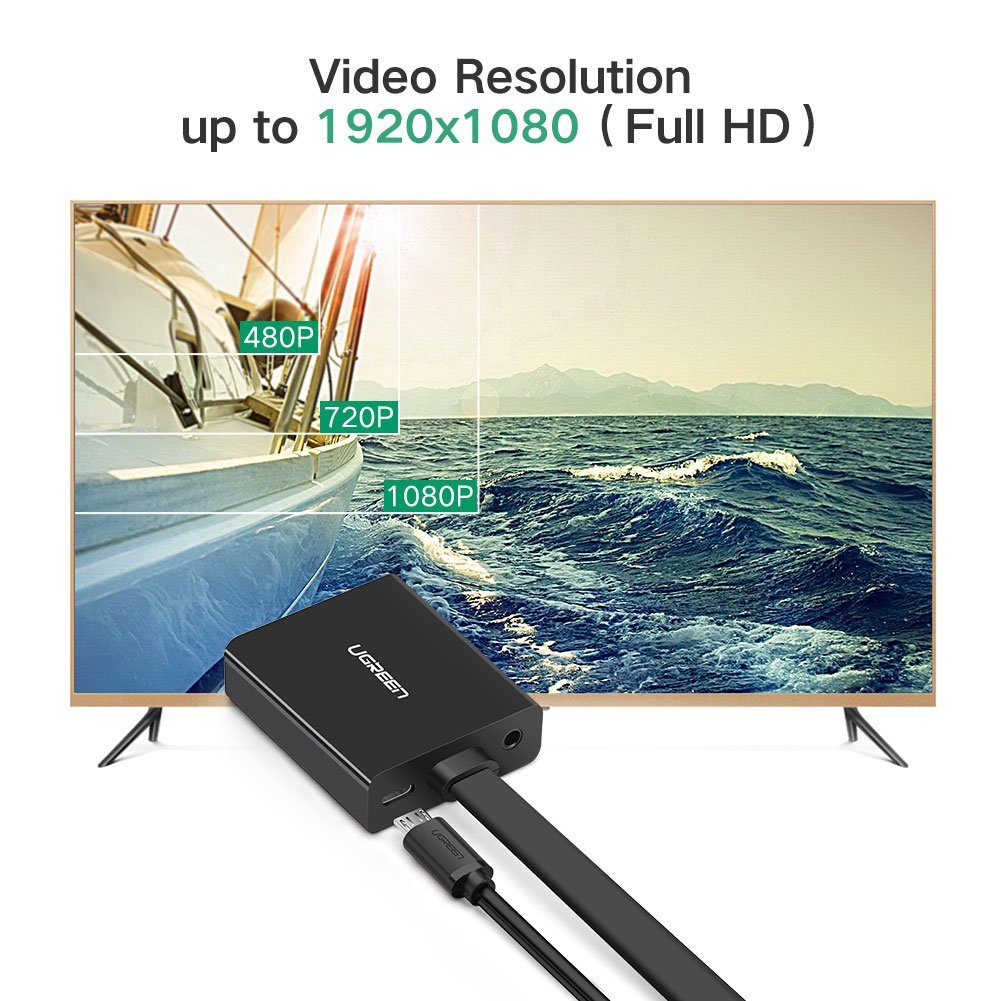 Cáp chuyển HDMI to VGA có audio ugreen 40248 dây dẹt dài 20cm