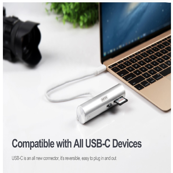 Bộ chia cổng USB3.1 Type-C 3-Port Hub + Micro SD/SD Card Reader Y-3094 vỏ nhôm cao cấp