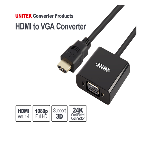 Cáp chuyển đổi HDMI to VGA, audio  chính hãng unitek ( Y-6333 )