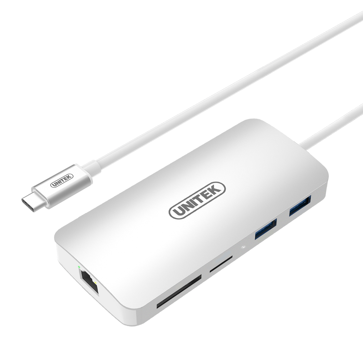 Cáp chuyển USB3.1 Type-C Aluminium( vỏ nhôm) sang-Port USB Type-A + USB Type-C + HDMI + SD/Micro SD Card Reader + Gigabit Ethernet Converter)