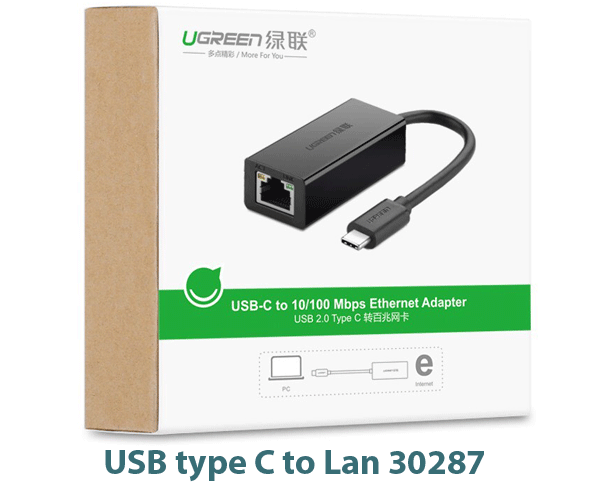 Cáp chuyển USB Type C to lan tốc độ 10/100  truyền mạng ugreen 30287 mầu đen