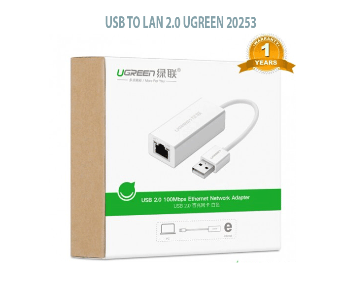 Cáp chuyển USB to lan 2.0 mầu trắng ugreen 20253 chính hãng