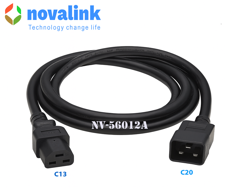Dây nguồn chuẩn C13, C20 dài 3m chính hãng NOVALINK NV-56012A lõi 3 x 2.08mm dùng cho tủ mạng, thanh PDU