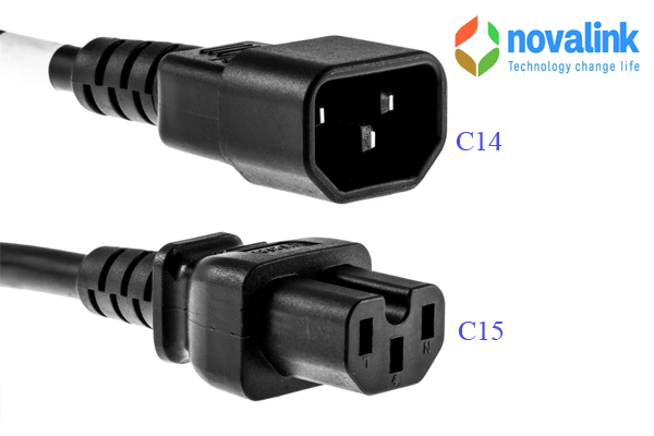 D&acirc;y nguồn chuẩn C14, C15 chuẩn UL d&agrave;i 1m l&otilde;i đồng 16AWG 100% h&atilde;ng Novalink NV-51002A cao cấp