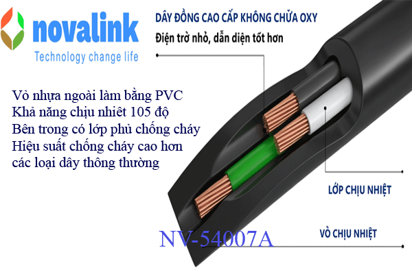 Dây nguồn UPS 3 chân chuẩn C19 lõi đồng 3 x 2.08mm dài 3m Novalink mã NV-54006A