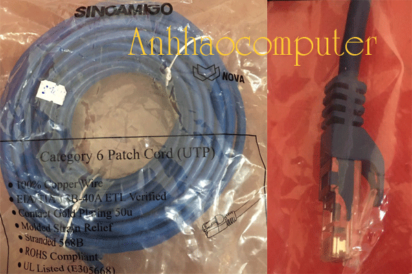 Dây patch cord SinoAmigo chính hãng dài 3m cat6 SN-20105, băng thông 550Mhz