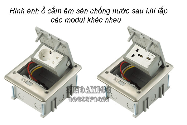 Ổ cắm âm sàn chống nước chính hãng SINO amigo SOB-2SFC cao cấp IP66