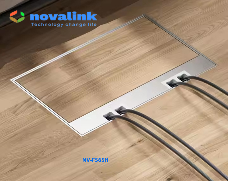 Ổ cắm âm sàn nâng cao cấp inox sáng lắp 4-6 modul chính hãng Novalink  NV-FS6SH
