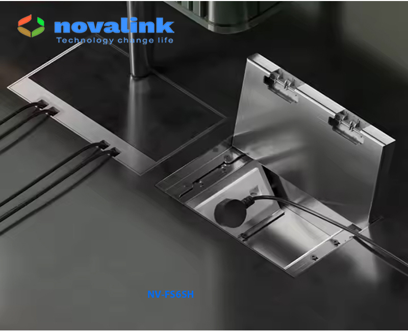 Ổ cắm âm sàn nâng cao cấp inox sáng lắp 4-6 modul chính hãng Novalink  NV-FS6SH