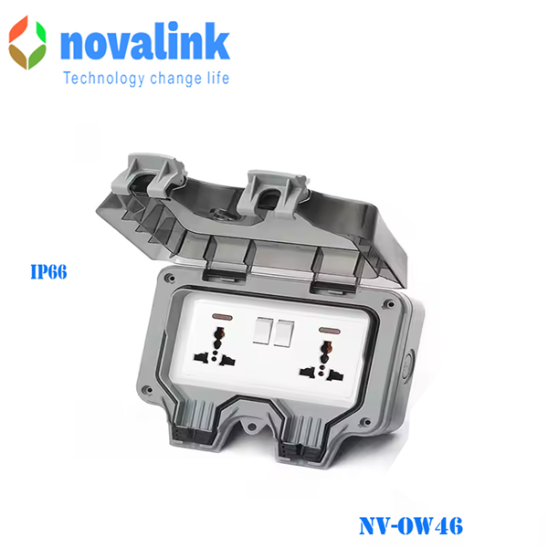 Ổ cắm điện âm tường chống nước ngoài trời cao cấp Novalink mã NV-OW46 hỗ trợ IP66