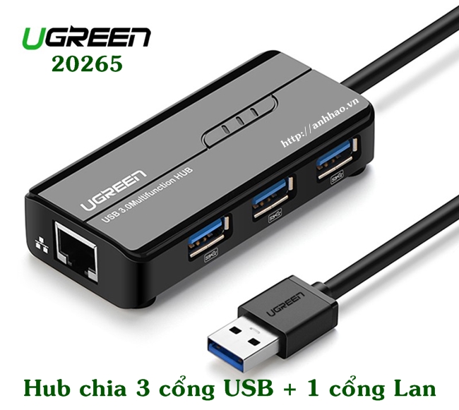 Bộ chia, bộ chuyển đổi USB 3.0  to Lan +3 cổng USB 3.0 hãng ugreen 20265