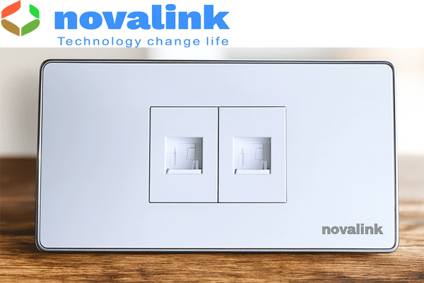 Mặt 2 cổng Hình chữ nhật lắp ổ mạng, ổ thoại âm tường hãng Novalink NV-21002WS