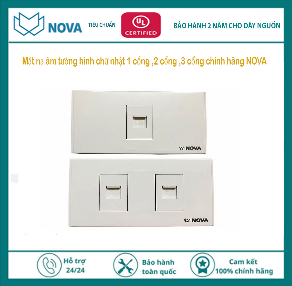 mặt 2 cổng . chính hãng NoVa  NV-21002 lắp được nhân mạng, thoại, hdmi, usb, audio...siêu sang trọng