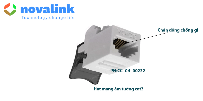 nhân điện thoại cat3  lắp âm tường Rj45 chính hãng Novalink mã CC-04-00232 cao cấp