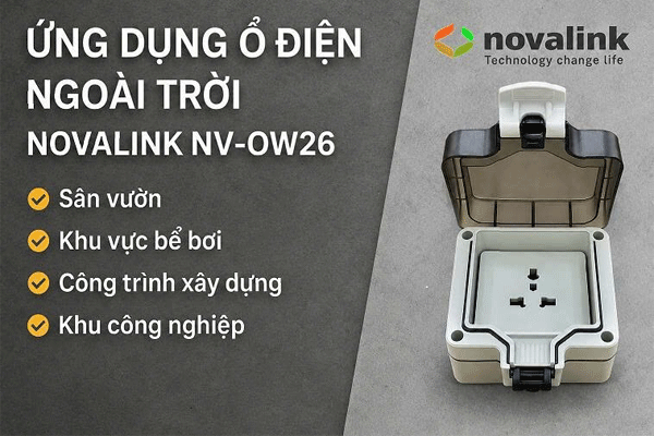 Ổ cắm điện đơn âm tường chống nước IP66 lắp mọi công trình ngoài trời chính hãng Novalink mã NV-OW26