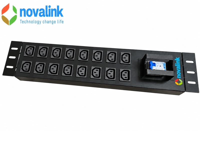 Thanh nguồn 16 cổng C13 ngang Novalink lắp tủ rack 19 inch NV-66217A, 220V 32A