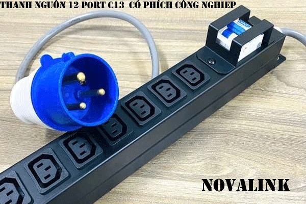 Thanh nguồn PDU  có 12 cổng C13  MCB32A dây dài 2-3m kèm phích cắm công nghiệp