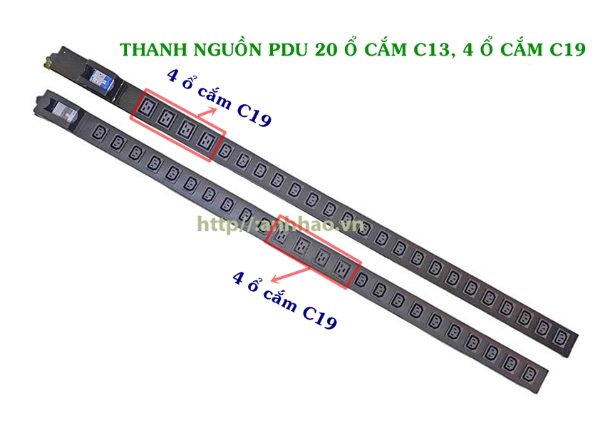 Thanh nguồn PDU 20 cổng C13, 4 cổng C19 Novanlink NV-66212A  lắp cho tủ rạck to 42U công suất 40A