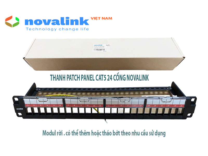 Thanh patch panel 24 cổng cat5 chính hãng  novalink modul rời  chất lượng tốt