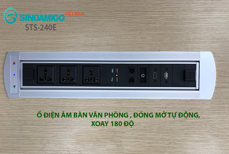 Ổ cắm âm bàn cao cấp chính hãng  Sino amigo STS-240E cảm ứng, nắp xoay