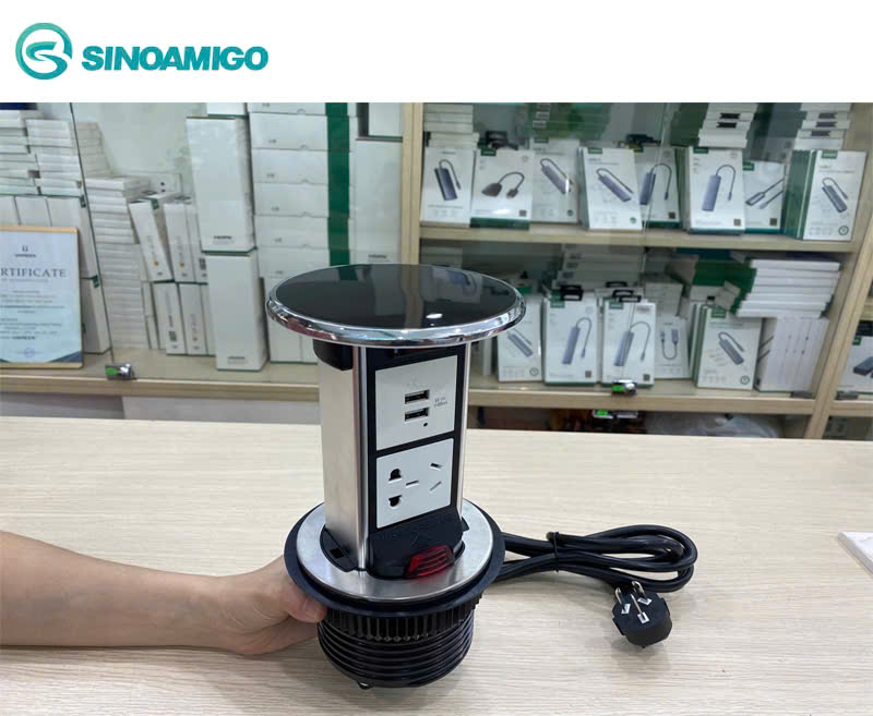 Ổ cắm điện âm bàn đảo SinoAmigo hình trụ gồm 2 ổ điện chính hãng SinoAmigo STP-1RB-2 cao cấp