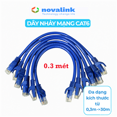 Bán Dây nhẩy mạng cat6 dài 30cm chính hãng Novalink mầu xanh,lõi đồng mềm 24AWG, băng thông 550Mhz mã NV-20118A
