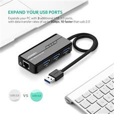 Bộ hub USB 3.0 3 cổng ra  Mạng Gigabit 10/100 / 1000Mbps Ugreen 20265 mầu đen