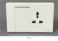 Bộ mặt 1 công tắc+ 1 ổ cắm 3 chấu đa năng chính hãng Novalink A5-16 khung nhôm, mầu trắng