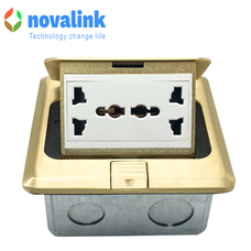 Bộ ổ cắm âm sàn điện bằng đồng chính hãng Novalink NV-FS3SB lắp 3 modul tùy chọn
