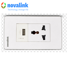 Bộ ổ cắm điện đơn 3 chấu + USB 5v-2A âm tường novalink NV-21003WS+P21-C2A sang trọng