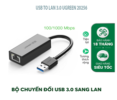 Cáp chuyển đổi USB to Lan 3.0 tốc độ 10/100/1000 mầu đen ugreen 20256 siêu nhanh