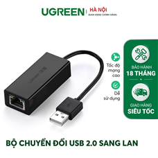Cáp chuyển  USB to Lan 2.0 cho Macbook, pc, laptop chính hãng Ugreen 20254 chính hãng