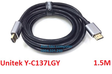 cáp HDMI to HDMI 2.0 dài 1.5m hỗ trợ 4K, 2K chính hãng unitek Y-C 137LGY