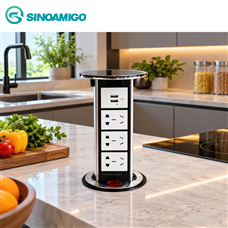 Ổ cắm âm bàn đảo, bàn bếp Sinoamigo mầu đen 3 điện + 2 sạc mã STP-1B sang trọng