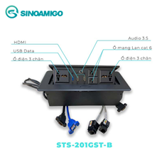 Ổ cắm âm bàn nắp bật hãng SinoAmigo STS-201GST-B mầu đen gồm nhiều ổ cắm đa năng
