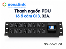 Thanh nguồn 16 cổng C13  ngang Novalink lắp tủ rack 19 inch NV-66217A, 220V 32A