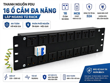 Thanh nguồn 16 cổng đa năng chuẩn ngang 19 inch lắp tủ mạng Novalink  NV-66213A