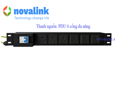 Thanh nguồn lắp tủ 19 inch chuẩn Đa năng 6 ổ cắm , Thanh nguồn PDU chuẩn đa năng Novalink mã NV-66201A