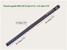 Thanh nguồn PDU 20 cổng C13, 4 cổng C19 Novanlink NV-66212A  lắp cho tủ rạck to 42U công suất 40A