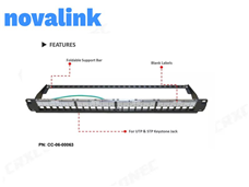 Thanh quản lý cáp Patch panel 24 cổng cat6 Novalink cao cấp lắp tủ rack 19 inch mã CC-06-00063